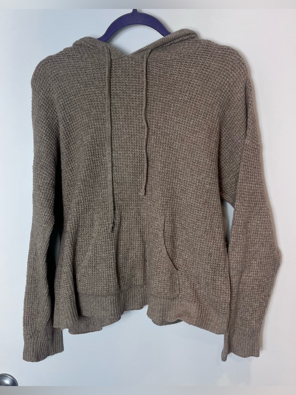 Aerie Waffle Knit Hoodie Sweater Beige Soft Small Cozy Knit Hooded Pullover